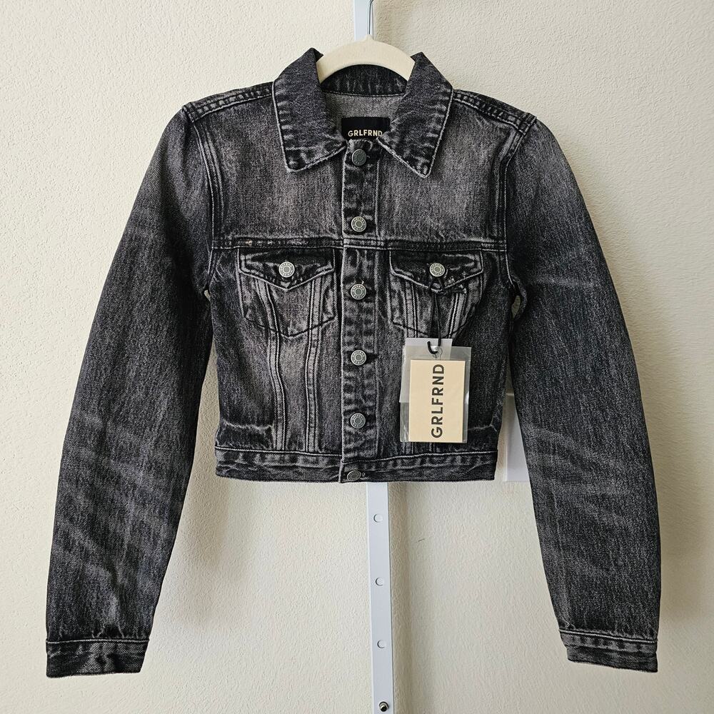 GRLFRND NWT Revolve Maeve Distressed Button Jean Jacket in Phantom Sz XS